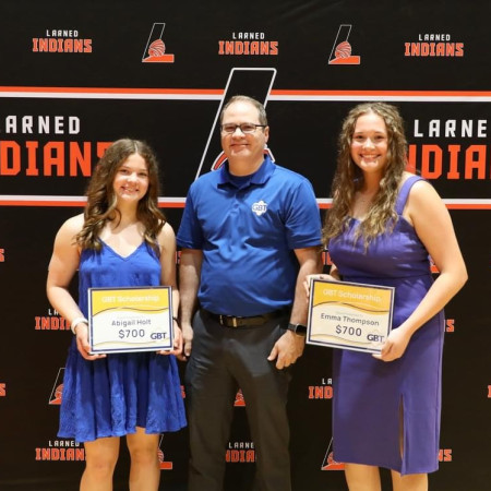 Kevin presenting Larned High School scholarship winners